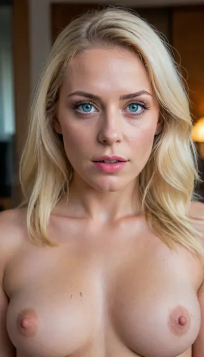Frau, 29 Jahre alt, Deutsche, hellblonde Haare, blaue Augen, schlanker Körperbau, 165 cm groß, 52 kg, <lora:SquattingAnal:1.5>