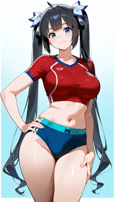 cute, sport shirt, sport underwear, Hestia, posing, colour background