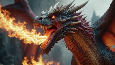 dragon volant crachant du feu, close-up