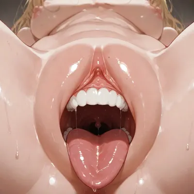 pussy mouth, A mouth-shaped vagina, A mouth shaped like a vagina, detailed tongue, detailed gums