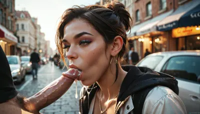 blowjob in public with Cumshot in the city