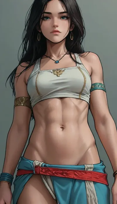 score_9, score_8_up, score_7_up, source_anime, close up portrait, Masterpiece, view from below, 1woman, 30 years old, tall, (Pocahontas, long dark hair, armband, dark skin, muscular, native american clothes), solo, perfecr perky breasts, (A detailed anime drawing with clean lines and meticulous shading, flat colors, line art, no gradients, blue and green palette), realistic anatomy, Moebius, detailed face, (Jean, Giraud), page, lineart, <lora:Moebius (Jean Giraud) Style:1>, <lora:outline_xl_kohaku_delta_spv5x:1>, <lora:lineartSDXL:1>, <lora:MJ52:.8>, Andava, Andavaverse, realistic drawing, ((markgavatino style)), Melkor mancin style, masterpiece, simple background, <lora:mk_Bp Anime_xl:.1>