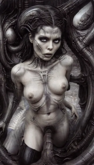 (Highly detailed black and white surreal biomechanical illustration in the style of H.R. Giger), septic flesh, look, at, my, prompts, bl0j0, girl, pov, <lora:hrg:.1>, <lora:g1g3r:.1>, <lora:concept_pov_dt_xl2-000020:2>, <lora:SDXL_Sevenof9_7th_NSFW:2>, <lora:bl0j0:2>