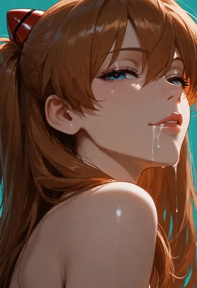 1girl, asuka langley, sidelocks tied back, solo, smiling, abstract background, aqua background, lips, looking at viewer, seductive, half-closed eyes, cum dripping from side of her mouth, <lora:SDXL high detailed. LoRA_SDXL_ARW_0010:1.5>, <lora:add-detail-xl:1.9>, <lora:dark:1.4>, <lora:Jeweled eyes-NAI:2>, <lora:SDXL Detail:1.3>
