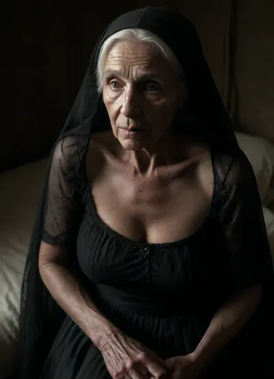 (Location bedroom), (seductive place), (detailed room interior), (((extremely aged older elderly 90 years old native granny with bigger extremely limp breasts, extremely old face, wrinkled skin))), (((insanely confident long-arm black black mesh costume))), modest closed dress, Covered chest, (((pleated skirt))), ((shy virgin:1.9)), romantic, very slim, thin, very skinny, (curvy), (skin pores freckles moles wrinkles tan lines), close-up, <lora:dark:.1>