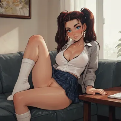 8k, score_9, score_8_up, score_7_up, Reiq feat Incase feat innv feat melkor mancin style, public exposure, petite whore, young woman, Danish woman, brunette, blue eyes, pigtails, freckles, chest freckles, curvy, college woman, (upskirt), (no panties), sitting on couch, in living room, one leg up, pussy in focus, legs spread, buttplug, knee socks, grey cardigan, midriff, cleavage, microskirt, extremely, short, skirt, ratatatat74, cute, doodle, <lora:ratatatat74-000050:.8>, <lora:cutedoodle_XL-000012:.8>, <lora:NEOTOKIOXL_0.2_RC:.8>, <lora:outline_xl_kohaku_delta_spv5x:.8>