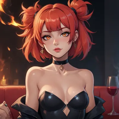 noelle from genshin impact dross style reiq meets woman, sexy succubus with a cigarette, a burning cigarette, a smoking cigarette, smoking and drinking wine, <lora:cigarette-08:.1>, (((wide open burning orange eyes))), <lora:VerosikaMayday:.3>, <lora:MeruSuccubus:.3>, beautiful, perfect soft lighting, Etna, <lora:Etna-10Dv8:.5>