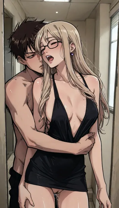 ((markgavatino style)), Melkor mancin style, Milf, wavy natural blonde hair. Sex in airport bathroom., (wearing a condom), Glasses. Hungry seductive expression. Begging for more. Sexy black cocktail dress. Little Black dress. Loose ringlets, bimbo body, small breasts, Seductive. trembling, quivering, whole body orgasm. flirty, high contrast, one man is fucking her pussy as he thrusts his cock deep inside her. Tight embrace. black evening dress. Dynamic pose. Uncontrollable orgasm. She leans her back against him, and he supports her as she cums so hard her knees go weak. Passionate embrace. Pressing her body against his. Lust. Undressing, Orgasm. Screaming. Shouting, "Fuck me harder! I'm cumming! I'm cumming!" Pubic hair., public. Airport., (dramatic lighting:1), perfect hands, perfect fingers. ratatatat74, kousaka, kirino, gokou, ruri, izumi, sagiri, himemori, luna, sakura, miko, tsunomaki, watame, <lora:LCMTurboMix_Euler_A_fix:.5>, <lora:EnvyBeautyXL02:1.5>, <lora:ratatatat74-000050:1.5>, <lora:mk_Bp Anime_xl:2>, <lora:Kanzaki Hiro_XL:1.7>
