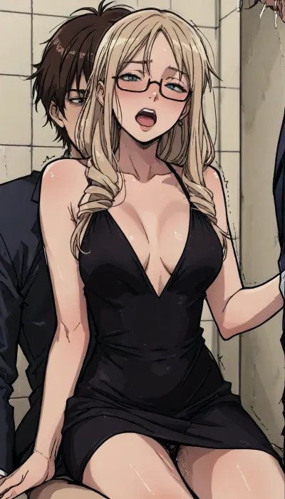 ((markgavatino style)), Melkor mancin style, Milf, wavy natural blonde hair. Sex in airport bathroom., (wearing a condom), Glasses. Hungry seductive expression. Begging for more. Sexy black cocktail dress. Little Black dress. Loose ringlets, bimbo body, small breasts, Seductive. trembling, quivering, whole body orgasm. flirty, high contrast, one man is fucking her pussy as he thrusts his cock deep inside her. Tight embrace. black evening dress. Dynamic pose. Uncontrollable orgasm. She leans her back against him, and he supports her as she cums so hard her knees go weak. Passionate embrace. Pressing her body against his. Lust. Undressing, Orgasm. Screaming. Shouting, "Fuck me harder! I'm cumming! I'm cumming!" Pubic hair., public. Airport., (dramatic lighting:1), perfect hands, perfect fingers. ratatatat74, kousaka, kirino, gokou, ruri, izumi, sagiri, himemori, luna, sakura, miko, tsunomaki, watame, <lora:LCMTurboMix_Euler_A_fix:.5>, <lora:EnvyBeautyXL02:1.5>, <lora:ratatatat74-000050:1.5>, <lora:mk_Bp Anime_xl:2>, <lora:Kanzaki Hiro_XL:1.7>