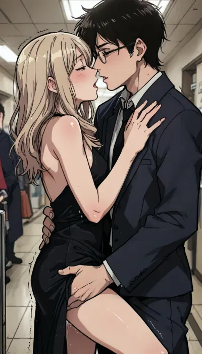 ((markgavatino style)), (focus on her arousal:1.2), Melkor mancin style, Milf, wavy natural blonde hair. Public Sex., Glasses. Hungry seductive expression. Begging for more. Sexy black cocktail dress. Little Black dress. Loose ringlets, small breasts, Seductive. trembling, quivering, whole body orgasm. flirty, high contrast, one man is fucking her pussy as he thrusts his cock deep inside her. Tight embrace. black evening dress. Dynamic pose. Uncontrollable orgasm. She leans her back against him, and he supports her as she cums so hard her knees go weak. Passionate embrace. Pressing her body against his. Lust. Undressing, Orgasm. Screaming. Shouting, "Fuck me harder! I'm cumming! I'm cumming!" Pubic hair., public. Airport., (dramatic lighting:1), perfect hands, perfect fingers. ratatatat74, kousaka, kirino, gokou, ruri, izumi, sagiri, himemori, luna, sakura, miko, tsunomaki, watame, <lora:LCMTurboMix_Euler_A_fix:.5>, <lora:EnvyBeautyXL02:1.5>, <lora:ratatatat74-000050:1.5>, <lora:mk_Bp Anime_xl:2>, <lora:Kanzaki Hiro_XL:1.7>