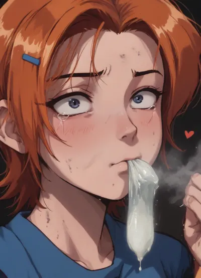 (Markgavatino style), (retro anime:1.8), masterpiece, (gwen from ben10, orange hair, euphoric look, glassy eyes, teary eyes, crossed eyes, drooling, hearts), solo, ((nose focus:1.6), extremely detailed nose, dirty stinky used condom, ((smelling:1.5))), (smell lines, motion lines), simple background, (close-up view), <lora:mk_Bp Anime_xl:2>, <lora:NEOTOKIOXL_0.2_RC:1>