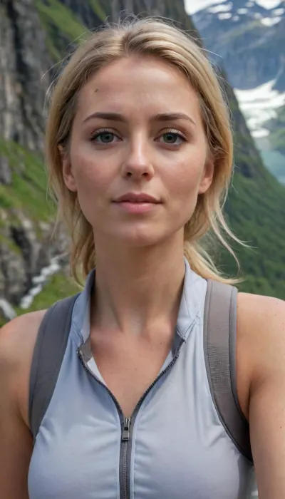 ((Ultra high definition)), (Ultimate realism), 3/4 body, (photorealistic), ((ultra sharp detail of faces)), selfie two stunning mature fit, (Norwegian), women hikers standing on a slope bordering the majestic fjords. Chiseled Nordic features., (Different hair colours blonde, brunette, ginger, and styles and clothing), Deep tans. cleavage, Strong legs. Quarter zip Fleece top, hiking shorts. Technical hiking gear and hiking boots, hiking poles. Backpacks, water bottles .Medium saggy tits. Brilliant warm sunshine, lots of light. Realistic shadows. Mountains in the background, with waterfalls. View from front. Natural hair colours.High resolution faces.High quality, high resolution details, crisp focus, seductive pose warm colours, perfect fingers and toes, pubic hair sharp image, ((High resolution details of face, facial features, hair, fingers, nails and fabrics)), ., sunlight_str1, <lora:brasilGPv1:2>, <lora:sunlight_str1-SDXL_v1-dim64-steps1691:.4>