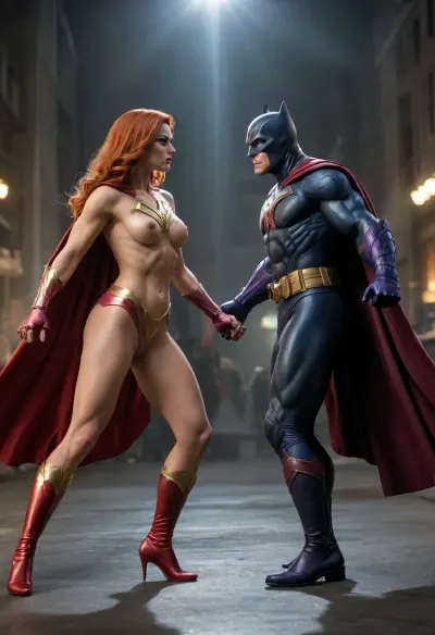 nude female superhero vs male supervillain battle scene from marvel comix