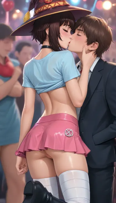 (REIQ style:1.1), Melkor Mancin style, null art, intricately detailed, ultra quality, ultra detail.

BREAK, (Megumin:1.1), (close:.2), (looking back:2), (girly:2), (petite:.2), (slender:.2), (youthful:2), (cute:.2), (fit:.2), (slutty:.2), (sexy:2), (busty:1.8), (curvy:.2), .
BREAK, choker, (lifted t-shirt:1.2), (microskirt:1.5), thigh highs and leather boots.
BREAK, (raised eyebrows:1.4), (heart love:1.5), (orgasmic expression:2), (kissing a man:2), (dancing sensually with a man:2), (flashing pussy:1.5), (leg up:1.5), (squeezing breasts:1.6), (rave party:1.1), (crowds:1.4), low view.
BREAK, (tanned:1.6), (tan lines:1.6), (dark complexion:.2), (makeup:.2), (freckles:.2), (sweaty:1.2), (pussy juices:1.2), (shy:.2), (blushing:.2), (worried:.2), (flirty:.2), (excited:.2), (moaning:.2), (begging for sex:.2), (head tilt:.2), .

BREAK, <lora:cartoon_stickers_xl_v1:.8>, <lora:ratatatat74-000050:1.3>