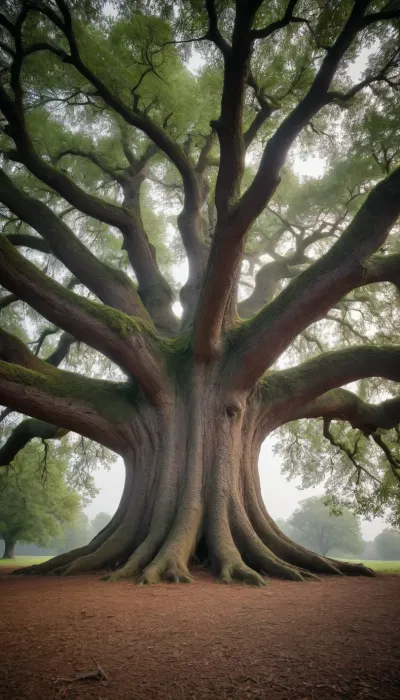 old huge monstrously thick oak tree
