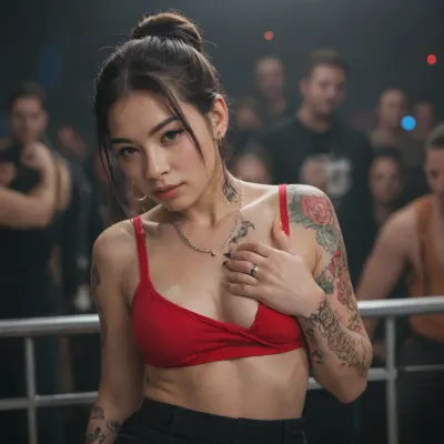 Rave slut, ABG, Asian, tattoos.