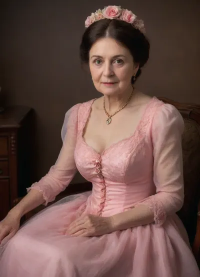(((1700s:1.9))), ((Face close-up:1.3)), (((sunny green floral field))), (extremely detailed background), (((very short swing transparent pink sheer hoopdress:1.9))), (((extremely detailed victorian dress:1.9))), lace panties with matching lace thong, (((extremely aged extremely elder greatly over 100-year-old classy grandma:1.9))), (((extremely transparent dress:1.9))), (((ultra busty:1.3))), (((extremely tempting erotica:1.9))), (((dark brown hair:1.9))), elegant basic royal floral hat, sexually hyperactive, energized, (extremely slutty:1.9), (she is the in-house slut of the royal family:1.9)