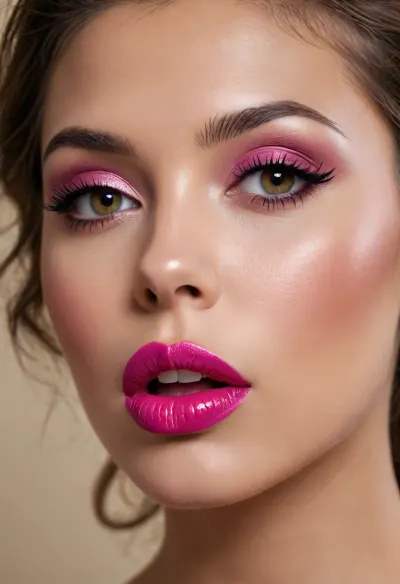 COPYRIGHT, High-gloss graphics, brightly lit face with high luminance, close-up, a beautiful coquettish woman, she is applying lipstick to her lips, lipstick, lingerie, excellent style, olive skin, light brown elaborate hairstyle, light brown eyes, moist {magenta} bright lips, a lipstick applied to the mouth, dynamic movements, beige background, END, ///©KITTY-ART///








///©KITTY-ART///