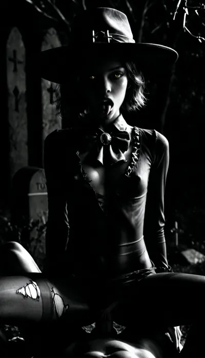 1girl, hetero, 1boy, sex, black_hair, black_nails, vaginal, pantyhose, open_mouth, yellow_eyes, penis, breasts, straddling, torn_clothes, dress, squatting_cowgirl_position, hat, pussy, graveyard, cowgirl_position, girl_on_top, black_headwear, clothed_sex, short_hair, long_sleeves, hair_over_one_eye, tongue, black_dress, solo_focus, black_footwear, pov, nail_polish, striped_clothes, torn_pantyhose, fingernails, clothed_female_nude_male, spread_legs, vertical-striped_clothes, tombstone, outdoors, tongue_out, medium_breasts, brooch, blush, capelet, looking_at_viewer, censored, black_pantyhose, ascot, saliva, jewelry, cleavage, hat_bow, ahegao, see-through, cross, rolling_eyes, (ultra skinny:1.6), forgotten cemetery, neglected graveyard, broken stone crosses, ancient weathered gravestones, dense fog, abandoned pathways, overgrown vegetation, twisted branches, silent and haunting atmosphere, dramatic moonlight, photorealistic, ultra detailed, <lora:dark:2>