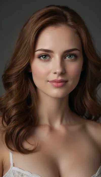 (no panties, full naked, A 40-year-old woman, approximately 1.70 m, (5'7"), tall, with a slim, feminine, naturally proportioned figure and a natural bust. She has a friendly, warm, and approachable face with a genuine, relaxed smile. Her complexion is fair and natural, with delicate, soft facial features. She has striking green-gray to light hazel eyes, gently arched eyebrows, a small straight nose, and naturally shaped medium-full lips. Her face is oval-shaped, with subtly defined cheekbones and a softly structured jawline. Her most distinctive feature is her long, voluminous, naturally wavy reddish-auburn hair, falling loosely around her shoulders. She has a natural, well-groomed, attractive appearance with a relaxed and authentic presence. Slim arms, a narrow waist, and an overall slender, feminine body shape. Realistic natural skin texture, subtle makeup, natural proportions, photorealistic, authentic appearance. big natural breast, 80d cup)