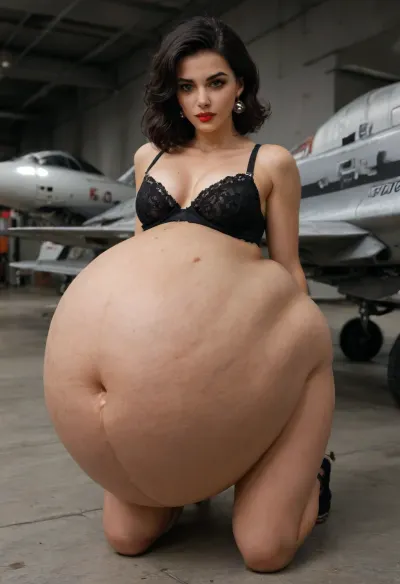 (Full body shot:1.7), (White Caucasian woman pale:1.3), ((The character Serleena from the movie Men in Black:1.7)), Enormous, spherical-to-pear-shaped, heavily distended and pendulous It protrudes aggressively forward and hangs low, reaching approximately mid-thigh level The belly has a wide, rounded base that tapers slightly toward the upper abdomen but remains massively full and heavy-looking throughout, It appears taut yet soft, with significant weight and volume that causes it to sag and rest against the tops of her thighs, The upper belly above the navel is rounded and full, blending into her large breasts contained in a tight bra There is a subtle shelf-like overhang where the massive lower belly begins, The heaviest, most prominent part is the huge, drooping lower belly It forms a massive, wide apron-like overhang with deep natural folds and creases, especially along the sides and bottom curve where it meets the thighs. The bottom edge is soft, rounded, and slightly flattened where it presses against her legs, Folds and Creases Multiple realistic skin folds a prominent horizontal crease/underfold where the belly overhangs, plus vertical creases along the sides The skin bunches softly where the belly rests on her thighs, (Jet blac hair:1.7), (It has a slightly retro or vintage-inspired volume:1.7), red lipstick, wearing black lacy lingerie, bob cut hairstyle, 30s or early 40s, atmospheric outdoor background at night, Large, almond-shaped eyes with prominent, sharply arched dark eyebrows that give her a dramatic, intense look She wears heavy black eyeliner cat-eye style and long, dark lashes, Nose Straight and proportionate, with subtle definition, (A small beauty mark mole is visible on her left cheek:1.5), just below the eye Her cheekbones are high and subtly highlighted She has a neutral-to-slightly downturned mouth expression, adding to the enigmatic, alluring vibe, large, (protruding belly prominent abdomen:1.7), which dominates the lower central part of the frame, Top A sheer, black mesh or chiffon robe/open cover-up over a black lace bra or bustier with intricate floral or scroll patterns, The lace has a semi transparent quality, revealing skin beneath while providing texture, Thin straps and a sweetheart neckline frame her cleavage, Matching black lace panties or briefs, low-rise and form-fitting, sitting just below the belly, The lace details continue the ornate pattern from the top, Eyes Her most captivating feature, They are large, wide-set, and a striking light blue or icy gray-blue hue that seems to glow or reflect light dramatically against the dark setting, The skin appears smooth and taut with natural texture and subtle stretch marks or folds visible under the lighting, giving it a realistic, soft quality, Her navel, (belly button), is clearly, (COLOSSAL BELLY:1.7), (DISTENDED BELL:1.7), (MASSIVE BELLY 10x BIGGER THAN NORMAL), v, <lora:add-detail-xl:1.5>