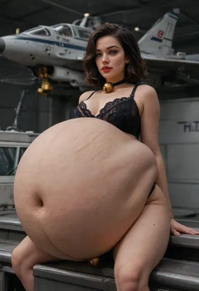 (White Caucasian woman pale), ((The character Serleena from the movie Men in Black:1.7)), Enormous, spherical-to-pear-shaped, heavily distended and pendulous It protrudes aggressively forward and hangs low, reaching approximately mid-thigh level The belly has a wide, rounded base that tapers slightly toward the upper abdomen but remains massively full and heavy-looking throughout, It appears taut yet soft, with significant weight and volume that causes it to sag and rest against the tops of her thighs, The upper belly above the navel is rounded and full, blending into her large breasts contained in a tight bra There is a subtle shelf-like overhang where the massive lower belly begins, The heaviest, most prominent part is the huge, drooping lower belly It forms a massive, wide apron-like overhang with deep natural folds and creases, especially along the sides and bottom curve where it meets the thighs. The bottom edge is soft, rounded, and slightly flattened where it presses against her legs, Folds and Creases Multiple realistic skin folds a prominent horizontal crease/underfold where the belly overhangs, plus vertical creases along the sides The skin bunches softly where the belly rests on her thighs, (Jet blac hair:1.7), (It has a slightly retro or vintage-inspired volume:1.7), red lipstick, wearing black lacy lingerie, bob cut hairstyle, 30s or early 40s, atmospheric outdoor background at night, Large, almond-shaped eyes with prominent, sharply arched dark eyebrows that give her a dramatic, intense look She wears heavy black eyeliner cat-eye style and long, dark lashes, Nose Straight and proportionate, with subtle definition, (A small beauty mark mole is visible on her left cheek:1.5), just below the eye Her cheekbones are high and subtly highlighted She has a neutral-to-slightly downturned mouth expression, adding to the enigmatic, alluring vibe, large, (protruding belly prominent abdomen:1.7), which dominates the lower central part of the frame, Top A sheer, black mesh or chiffon robe/open cover-up over a black lace bra or bustier with intricate floral or scroll patterns, The lace has a semi transparent quality, revealing skin beneath while providing texture, Thin straps and a sweetheart neckline frame her cleavage, Matching black lace panties or briefs, low-rise and form-fitting, sitting just below the belly, The lace details continue the ornate pattern from the top, Eyes Her most captivating feature, They are large, wide-set, and a striking light blue or icy gray-blue hue that seems to glow or reflect light dramatically against the dark setting, The skin appears smooth and taut with natural texture and subtle stretch marks or folds visible under the lighting, giving it a realistic, soft quality, Her navel, (belly button), is clearly, (COLOSSAL BELLY:1.7), (DISTENDED BELL:1.7), (MASSIVE BELLY 10x BIGGER THAN NORMAL), v, <lora:add-detail-xl:1.5>