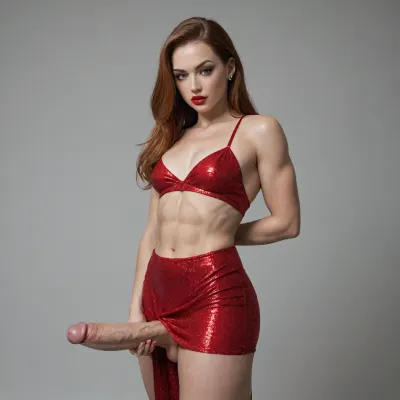 Jessica rabbit as a muscular femboy, parody who framed roger rabbit, genderswap, (ftm), muscular femboy, abs, red dress, huge penis, flat chest, erect penis, making a beckoning motion with hand