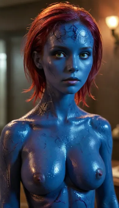 science lab, (Intricate detail Mystique from the x-men:1.6), short red straight hair, hair oiled, legs spread, sitting on table, (blue skin, spreading ass, wet vagina, open anus:1.2), sad, detailxl, Endless_Up_SDXL_Neg, (X-Men), (ultra, HD, quality, details), Mystique, X-Men, photorealistic, best quality, afterglow, 4k, ((masterpiece)), extremely detailed, 8k, trending on ArtStation, Intricate, High Detail, Sharp focus, 1girl, (massive tits), breast hypertrophy, ((macromastia)), massive breasts, (fit athletic slender body:1.3), all blue skin, all blue face, (excessive puffy dark nipples:1.3), (shiny shiny blue big breasts on display:1.3), ultra sexy posed, peau de serpent, full body visible, monstruous oiled body, scary aroused, highly detailed, score_9, score_8_up, score_7_up, Bright vivid blue snake scales, ZipRealism, Perfect, bright red hair, Cyberpunk, being tortured in a bdsm dungeon, gaping nipples by huge cook penetration, <lora:Mystique X-Men:2>, <lora:peau_de_serpent:.8>, <lora:cybepunk:.8>, <lora:CyberpunkMJXL:.8>