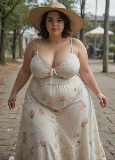 Natural lighting. Wide shot. Full bosy. Exquisitely pretty very wide heavy thick obese 20 year old girl, extremely severely obese uussbbw. She has piled on the weight this sophomore year. Morbidly obese fully floral clothed in spaghetti strap long sundress, stretched tight over her huge fat arse. The light and shade play on it. Enormous, (oversized), rotund soft ultra hyper, (inflated), extremely fat arse. Wide set hips. Disproportinately Gigantic ass. Wide heavy fatty ass. Extreme bottom heavy chunky ultra fat pear shape. Her massive arse distracts slightly from her flabby, distended waist. very sexy. Long nice hair. Standing at outdoor buffet counter getting food. viewed_from_behind, swayed hip stance. She looks over her shoulder at you, seemingly apologising for her gluttony after her fifth visit to the buffet.