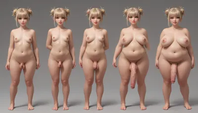 best quality, girl become futa, masterpiece, (four staged Age progression Left to right:1.4), cute face, perfect face, ultra detailed, detailed face, 8k wallpaper, wide hips, yellow eyes, blonde hair, short hair, double bun, hair bun, messy hair, age progression, (penis enlargement), simple background, nude, (penis growth), (breasts expansion), bimbo transformation, inflating, left to right sequence, looking viewer, full body, the most right futa has equine cock, change from Jougasaki_Rika to Toga himiko, ageprogression from left to right, girl trans into huge cock futa slider, front view, getting old slider, penis growth from left to right, breast expand from left to right, cute sort penis femboy on the left, huge cock busty futa on the right, tiny foreskin cock femboy, ((short cute femboy on the left become tall obese adult futanari bimbo on the right)), <lora:Rika_Jougasaki_XL-10:1.2>, <lora:Realtoga_XL_1.3:.5>, <lora:EnvyCuteSliderXL01:1.9>, <lora:breasts_slider_v10:1.9>