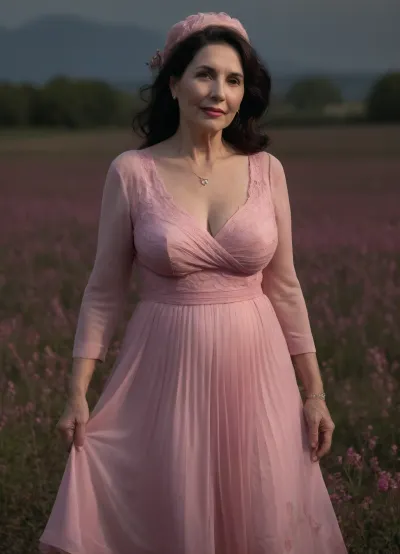 (((ultra detailed, ultra realistic, (((year 2000s:1.9))), (((nightly floral field:1.9))), (extremely detailed background), (((knee-length ultra-swaying wavy pleated hyper transparent simple minimalist modern elegant confident pink hypersheer summer dress:1.9))), (((extremely detailed dress:1.9))), (((extremely aged extremely elderly 50-year-old grandma:1.9))), (((insanely saggy and wrinkle skin:1.9))), (((extremely transparent transcluent sheer ultra-simple dress:1.9))), (bra and panties silhouette in dim light), (((gigantic ultra-XXXXL breasts:1.9))), slim, thin, skinny, (((extremely tempting erotica:1.9))), (((dark hair:1.9))), insanely elegant huge basic royal floral hat, (((whore:1.9))), (((big cleavage:1.9))), (((face close-up:1.9)))))), (((dark night:1.9)))