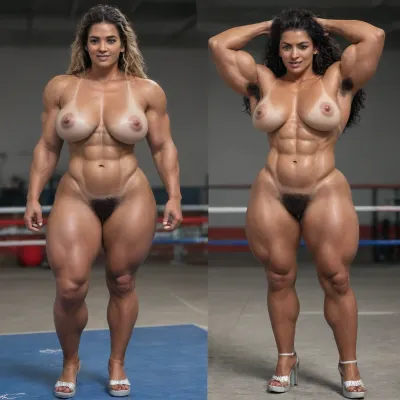 ((naked)), Latin MILF woman, (tanned skin), extremely beautiful latina face, perfect anatomic body, sexy body, standing up, hand on hip, holding a handy in her hand, laughing, oily skin, naked, perfect body, natural chest, saggy chest, very large natural breast, (((heavily haired pubic area:1.5))), (very hairy pussy:1.6), ((black pubic hair)), (heavily haired armpits:1.4), (She is 1.75 meters tall, with a 90 cm bust, 50 cm waist, 1.2 meter hips, 1.20 meters each of muscular thighs, 1.4 meter, deeply tanned skin, prominent tan lines:1.4), (25 cm calves:1.6), (silver platform shoes, silver high heels), (showing large breasts:1.1), (double biceps Pose:1.6), (hair, Light black, wet, long, very straight:1.6), photoshoot, sexy pose, (She poses on a competition stage, many spectators sit in front and applaud), (full body in the image:1.3), (front view:1.3), (top view), HDR, HD, extre mely realistic, ultra high details, award winning photo, octane render, NEGATIVE_HANDS