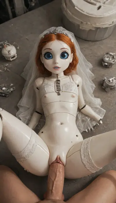 (Jack cayless art style), (full Amputee:2), (Amputee:2), divided, The robot is divided into parts. bride, a woman robot, robot, not human, ginger, white plastic skin, the man pulls the robot's legs towards robot, the penis is fully immersed in the robot, (huge penis:1.5), (deep penetration:1.99), lying on one's back, The man pulls the robot's legs towards him. The penis is fully immersed in the robot, (white skine:2), (belly bulge:1.2), with a big dark pussy, curved up, squatting, legs wide open, seen from below, full body image, robot is huge, imposing, strong, industrial strength, 10feet tall, robogirl, 1robogirl, cyborg style, blue eyes, mechanical parts, spine, android, cyborg, science fiction, high quality, high resolution, legs behind head, harness, garter, straps, cupless, bra, filmic, pm1s, girl, pov, penis, victorian, dress, <lora:cyborg_style_xl-alpha:.8>, <lora:Harness_Straps_sdxl:.8>, <lora:filmicVibesXL_v1.1:.8>, <lora:pm1s:1.9>, <lora:victorian_dress-XL-2.0:2>