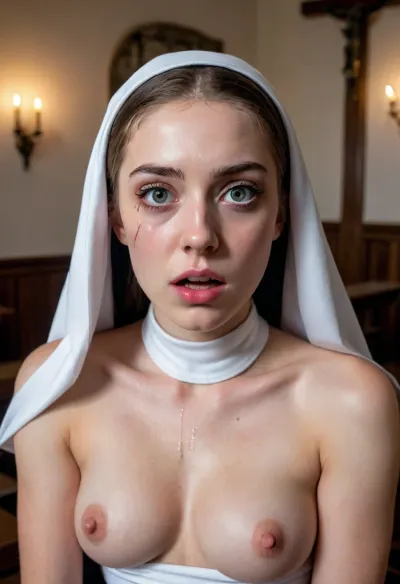 18-year-old girl, beautiful young face, big expressive eyes, big sensual mouth, looks erotic, young pony model for Instagram, photorealism, (((nun))), studio lighting, soft shadows, best quality, athletic build, top model with long legs, noticeable young sweaty woman with tits bound in a torture chamber, restraints, (intricate details:.7), (film grain:.5), (freckles, goosebumps, pores, wrinkles:.8), -cut, sad, expression, sitting, restrained, breast, tied, bursting, crying, frown, screaming, tearing, up, trembeling, uvula, arms, (((emphasis, lines, @, wide-eyed, constricted, pupils, streaming, tears, crazy, eyes))), leaning, back, full-face, blush