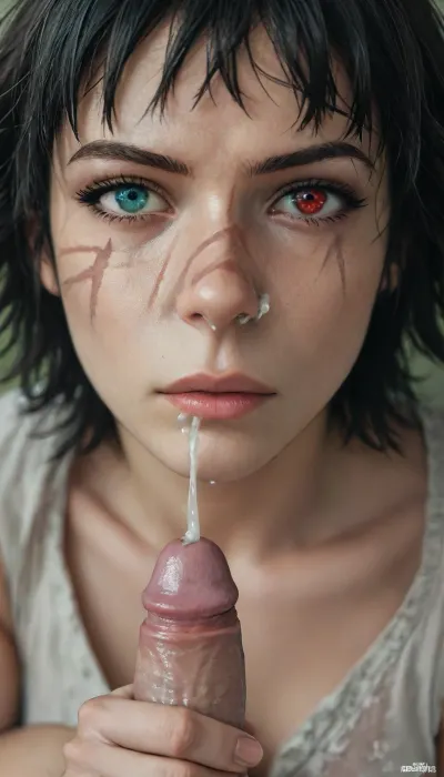 Andava, Andavaverse, realistic drawing, ((markgavatino style)), Melkor mancin style, (1woman, 1man, hetro couple), (handjob, holding man's cock), (A detailed anime drawing with clean lines and meticulous shading, flat colors, line art, no gradients, blue and green palette), masterpiece, score_9, score_8_up, score_7_up, source_anime, close up portrait, Masterpiece, view from above, 1woman, 30 years old, tall, (Lady from Devil May Cry, (heterochromia:1.3), green eye, red eye), (horizontal scar on nose only:1.4), (goggles, muscular, oiled skin), solo, a bit busty, (looking at viewer:1.4), realistic anatomy, Moebius, detailed face, (Jean, Giraud), page, lineart, (handjob for, (small cock:1.6)), (cum on body:1.6), (ejaculation:1.7), <lora:Moebius (Jean Giraud) Style:1>, <lora:outline_xl_kohaku_delta_spv5x:1>, <lora:lineartSDXL:1>, <lora:MJ52:.8>, <lora:mk_Bp Anime_xl:1>