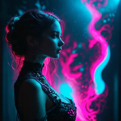 a woman silhouette, dark energy, intricate design, dark background, predominant pink tones, blacklight illumination, spot colors, very aesthetic, vibrant cyan hues., /KITTY-ART/, <lora:COMFYUI_mimic_landscape_-_XL_SDXL v2.0:.1>, <lora:attractive_notrigger:.1>, <lora:MJ52:.5>