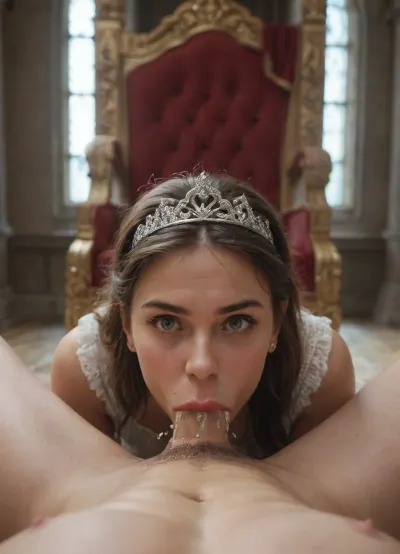 I’m laying on throne in my throne room of castle, looking down at My young sister on top of me giving me a blowjob, she is wearing an extremely tight fitting queen tiara, I surprise her with my piss in her mouth, (urinating inside mouth), (((urinating))), (((a lot of piss spewing from her mouth, (shocked angry expression:1.5))), chubby MILF wants my cum, (((deepthroat:1.7))), male POV.)