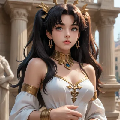 ishtar from fate/grand order dross style reiq meets, woman, A Greek Venus statue and its living model