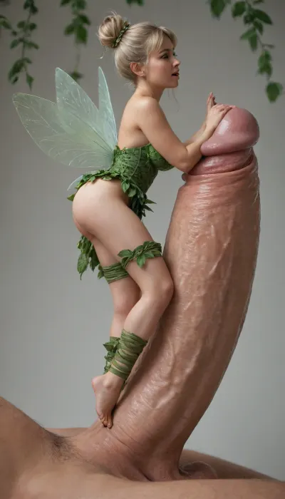 (40s year old very tiny small miniature fairy milf), (side view of miniature fairy_woman riding his excessively thick huge long giant cock like a cowgirl), ((massive size difference)), (miniature fairy), (ultimate huge cock is 10 times bigger than the fairy_woman), ((legs wrapped arou d cock and ia riding and grinding her pussy on shaft of cock)), ((she is riding cock like its a bull)), having extream orgasm, long hair in twin buns, very skinny, green leafy mini skirt, green leafy vest open showing breasts, (perky b-cup breasts), (small areola), (blonde tinkerbell99), <lora:add-detail-xl:2>