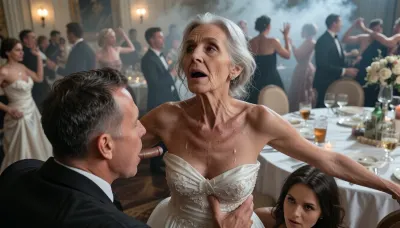 90 years old granny, most wrinkled body, most wrinkled pussy, most wrinkled face
The old man secretly fucks the drunk bridesmaid 90 years old, at the wedding, everyone is dancing, and no one sees it, wears an elegant white dress, looking up, sweaty, disheveled hair, (man looks down to her:1.4), she hides under the table, several drunk party guests dancing in the blurred background, ballroom, shot from above, haze of cigar smoke in the air, filled with dust and smoke, cinematic moody lighting, tense but charismatic atmosphere, crowd, of, people, cloudy, smoke, atmospheric, clouds, fog