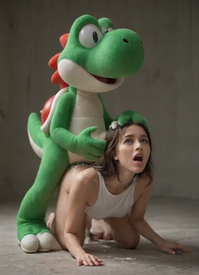 (((Full shot))), full body, in univers of Mario background., (((focus Yoshi))), yoshi from mario galaxy world, Yoshi fucks a girl, show yoshi, green penis, huge penis, anal penetration, feep penetration, cum in ass, beautifull girl, cry, real human, on all four, open mouth, SMB, Artstyle, <lora:SMB Artstyle - V1 - Trigger is SMB Artstyle:.8>