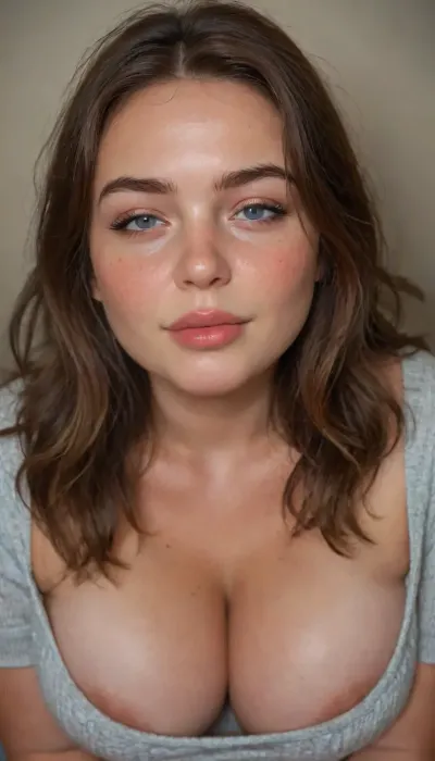 ziprealism, (bbw:1.7), (score_9, score_8_up, 1girl), closeup shot, sharp focus, high saturation, high contrast, high angle, focus on eyes, perfect eyes, perfect hands, smokey makeup, long eyelashes, full lips, (sultry facial features, MILF, naughty stepmom), (natural breasts, pale breasts, cleavage, loose comfy sweater, nipple slip, cozy bedroom, intimate moment:1.2), (soft shy smile, wide bashful eyes, bashful pose, blushing, flushed chest:1.4), (freckles, flushed face), (vibrant auburn hair, long hair hanging loose), igbaddie, <lora:igbaddie-XL:.8>, <lora:add-detail-xl:.8>