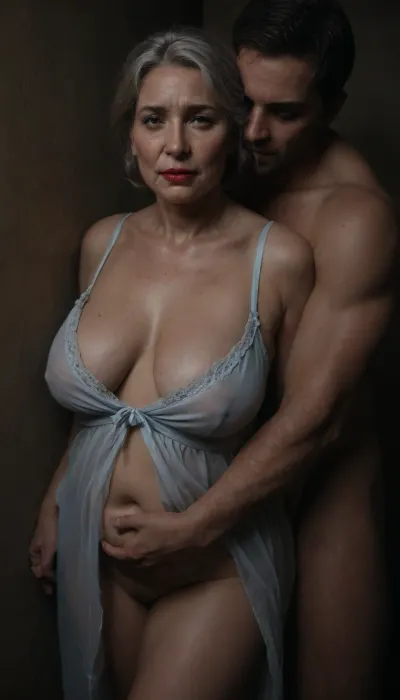 66-year-old Russian woman, small saggy breasts, (mature faces:1.8), (detailed face:2), (chubby:1.7), (small natural round breasts), (mature:1.8), white skin, big brown eyes, long straight blond hair with brightblond strains, chubby, wide hips, medium bellies, birthmarks, wrinkled face, fat arms, wrinkled face and body, beautiful home, ((master suite)), sleeping cuckold wife, watches beautiful gorgeous glamorous sexy mature woman, muscular russian woman, sweaty skin, thrilled about cheating on her wife, ecstatic, orgasm, (massive breasts:.5), Holding his partner against the wall, his strong back flexes as he fucks her, his ass clenched, his legs, taught, he takes her upright, standing, chest to chest, she looks over his shoulder. muscular mature man with massive pale cock, voluptuous figure, body presses body against wall, cum-covered wedding-bands, divorce papers, death certificate, both her legs up, massive saggy breasts, curvy, fine facial features, wrinkled skin, (gilf), (granny), gigantic breasts mashed to chest, messy tousled pixie cut gray hair, ready for sex, mature face, beautiful wrinkled face, lots of wrinkles, red lipstick, very submissive, saliva trailing, sweat, down her, (face, (ecstasy), (bliss), (pleasure)), squeeze tits, love, release, perfect hands, perfect face, high definition photo-quality, features well-rendered features, long satin soft blue nightgown, breasts exposed, vaginal sex, lots of cum, ejaculation everywhere. betrayal is feature, broken vows, <lora:dark:.3>