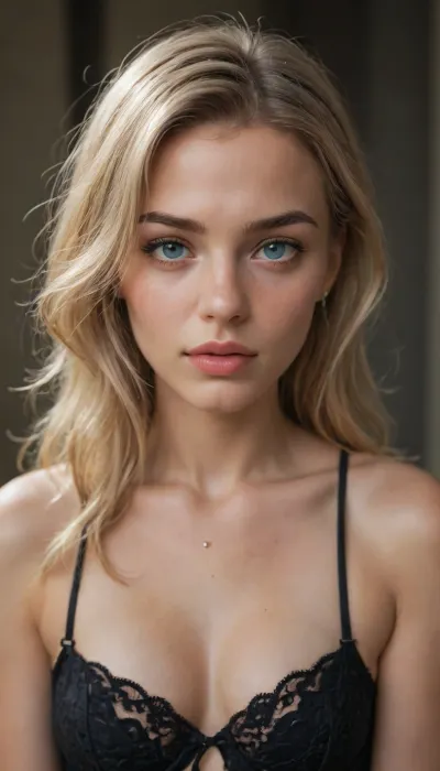 Most beautyfull Woman in the world with blond hair Fantasy Stil, petite with perfekt round medium titts, perfect symmetric sexy face