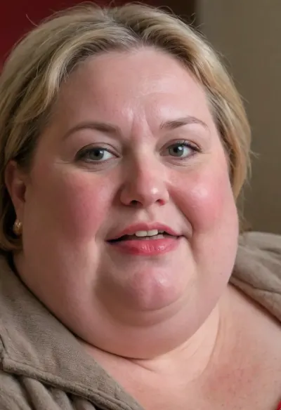 (mature blonde milf:1.4), (portrait:1.5), (no make up:1.5), (short hair:1.5), (stupid face:1.9), (mouth open:1), (cross eyed:1.5), (morbidly obese ssbbw mature:1.7), (mature old woman:1.7), (fat double chin:1.8), (fat cheeks:1.8), (gluttony red face:1.7), <lora:real-humans-PublicPrompts:1>, focus on face