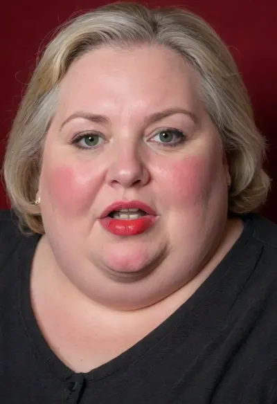 (milf:1.4), (portrait:1.5), (no make up:1.5), (short hair:1.5), (stupid face:1.4), (mouth open:1), (morbidly obese ssbbw mature:1.8), (mature old woman:1.8), (fat double chin:1.6), (fat cheeks:1.6), (gluttony red face:1.7), photo, portrait, <lora:real-humans-PublicPrompts:1>, focus on face