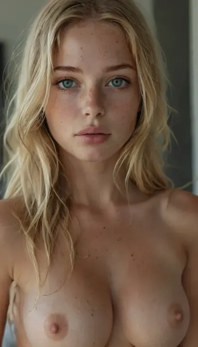 Iphone shot, amateur selfie, gorgeous young woman, long blonde hair, green eyes, freckles everywhere, tight and firm, naked, slim woman, Best quality, proudly presenting her beautiful breasts, Looking at the camera, fresh face, shy look, realistic detailed face, realistic detailed hair, realistic detailed body, realistic detailed skin, realistic detailed small perky firm breasts, realistic detailed tight virgin pussy, (High, Resolution), (More, Details), (8K), 4ng3l, face, detailxl, <lora:add-detail-xl:1.5>, <lora:style_lora_realis:.5>, <lora:checkpoint-e100_s400:1.3>, <lora:SDXL_BetterFaces-LoRA_v1:1>, <lora:eGirls_XL_v1:.7>