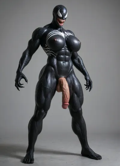 Hyperrealistic art, venom is a purple character with a large mouth, venom symbiote, 8 k cg render, venom, carnage, symbiote, 8k render, hyperreal highly detailed 8 k, 8 k high detail concept art, huge big breasts, hyper real render, 3 d render character art 8 k, 8k octane render, 8 k octane render, high detail 8 k render . Extremely high-resolution details, photographic, realism pushed to extreme, fine texture, incredibly lifelike, erect-futa, erect-penis, woman, testicles, erection, uberfit, muscular, <lora:She-Venom-FFusion.LORA:1.3>, <lora:SDXLlora13ErFut:1.2>, <lora:uberfit_lora_sdxl:1.1>