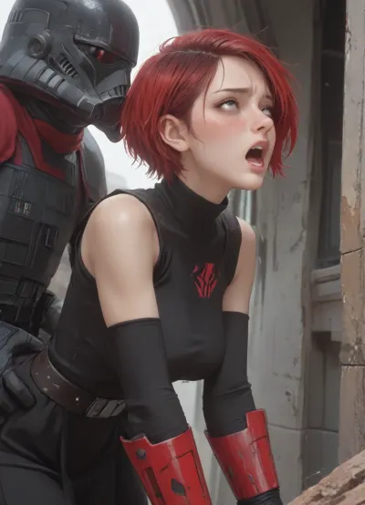 ((anime style)), (Thick outline:1.4), ((Cartoon Style:1)), ((Hentai)), (seen from the side), Star Wars, on a spaceship, slim girl in space uniform, slender, petite, black-and-red dyed pixie cut hair, very low large breasts, freckles, gorgeous slut getting fucked by Darth Vader Vaginal sex, getting fucked from behind, doggystyle fucking, a big Darth Vader, large penis, (body shaking orgasm, screaming orgasm, grinning), score_9, score_8_up, score_7_up, score_6_up, style anime, inspired illustration, oda, non, front view, <lora:outline_xl_kohaku_delta_spv5x:1.9>, <lora:cartoon_stickers_xl_v1:.5>, <lora:AshMilkshake_Illustrious_v1:1.1>, <lora:NEOTOKIOXL_0.2_RC:.5>, <lora:Ppolar-P3v1-NbVp10:.8>