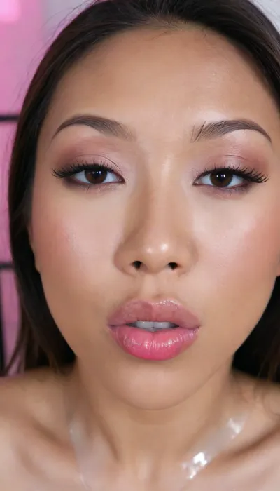 (Pinay Filipina Asian:1.2), (closed mouth), A Filipina's slut face, (27 years old), dark brown tanned skin, (softly overlined lips with muted rosy nude-pink lipstick, (subtle mauve undertones), (slightly deeper pink lip liner defining the edges:1.2), sheer translucent gloss layered over the lipstick, soft reflective highlights on the center of the lips, naturally full-looking lips), (medium-width natural nose), (straight natural nose bridge), (softly rounded slightly bulbous nose tip), (naturally wider nostrils), (subtle nasal width), (nose proportionate to the face), masculine jaw, (softly rounded jawline), looking straight at camera, closed lips, (face and shoulders portrait), (round to softly oval face), natural facial asymmetry, natural facial proportions, realistic skin texture